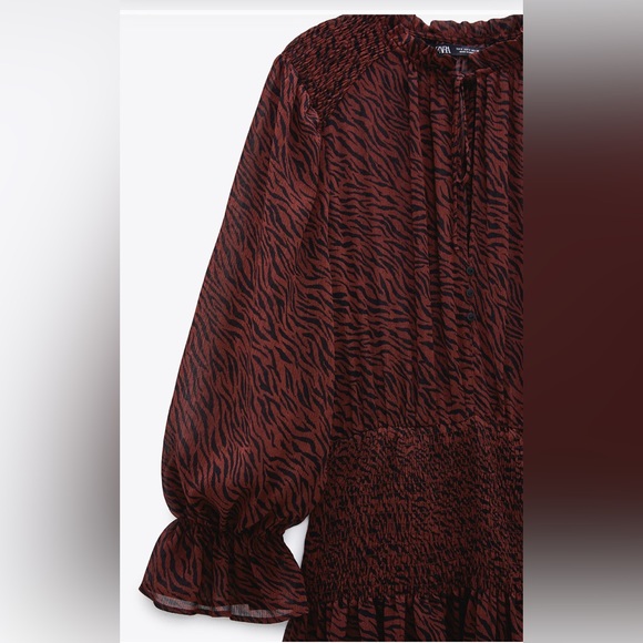 NWT Zara Animal Print Sheer Smocked Dress - Picture 8 of 14